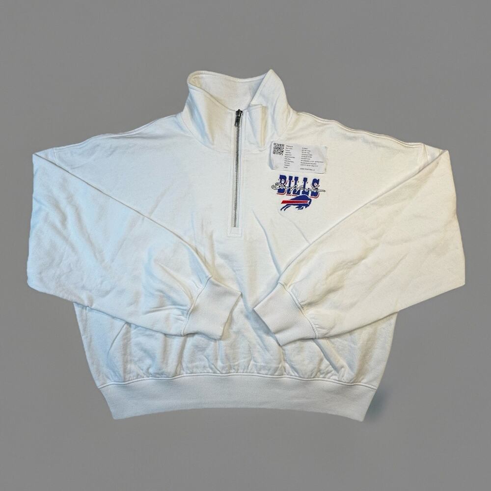 Buffalo Bills Women’s Half Zip Sweatshirt White NFL Team Apparel Medium -644